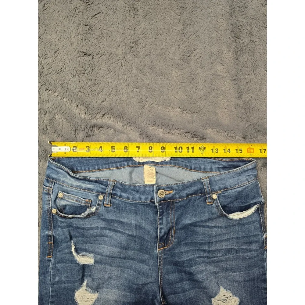 18.22 Denim Women Distressed Skinny Jeans Blue Medium Wash Frayed Hem 31/13